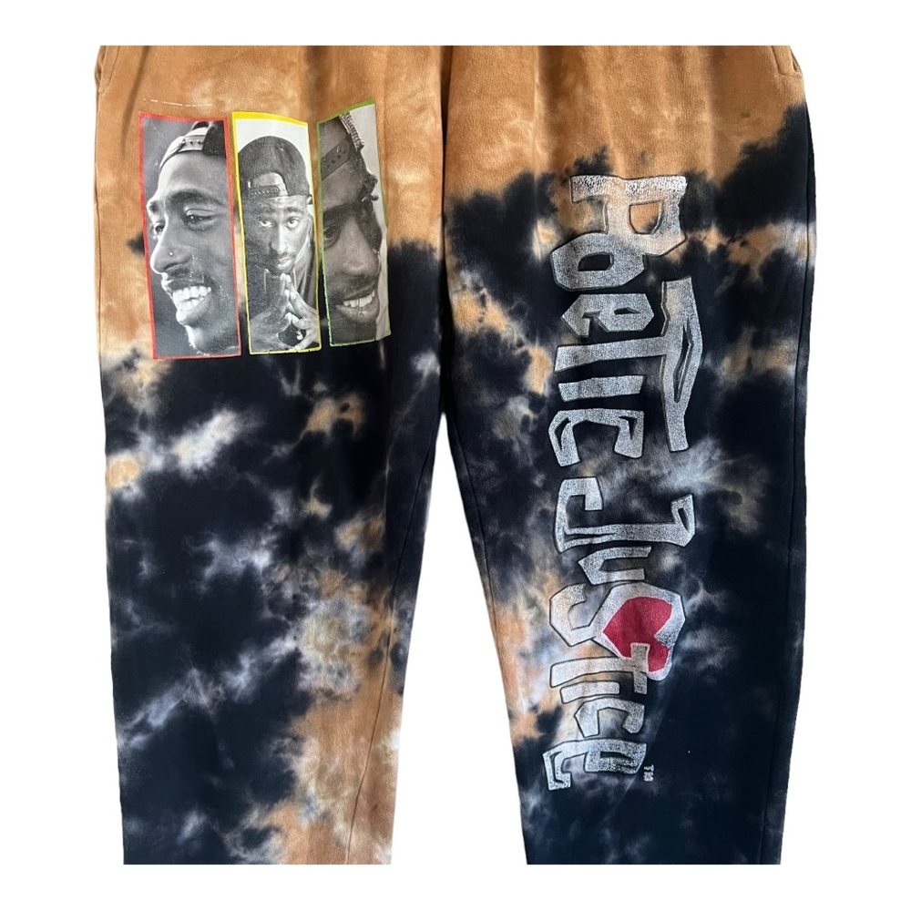 Poetic Justice Mens Tupac Hip Hop Print Tie Dye Joggers Sweat Pant Size M - Picture 3 of 11